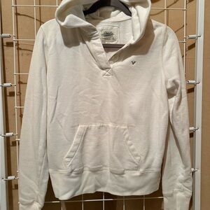 Vintage Y2K American Eagle White Fitted Hooded Sweatshirt – Button Neck – Size M